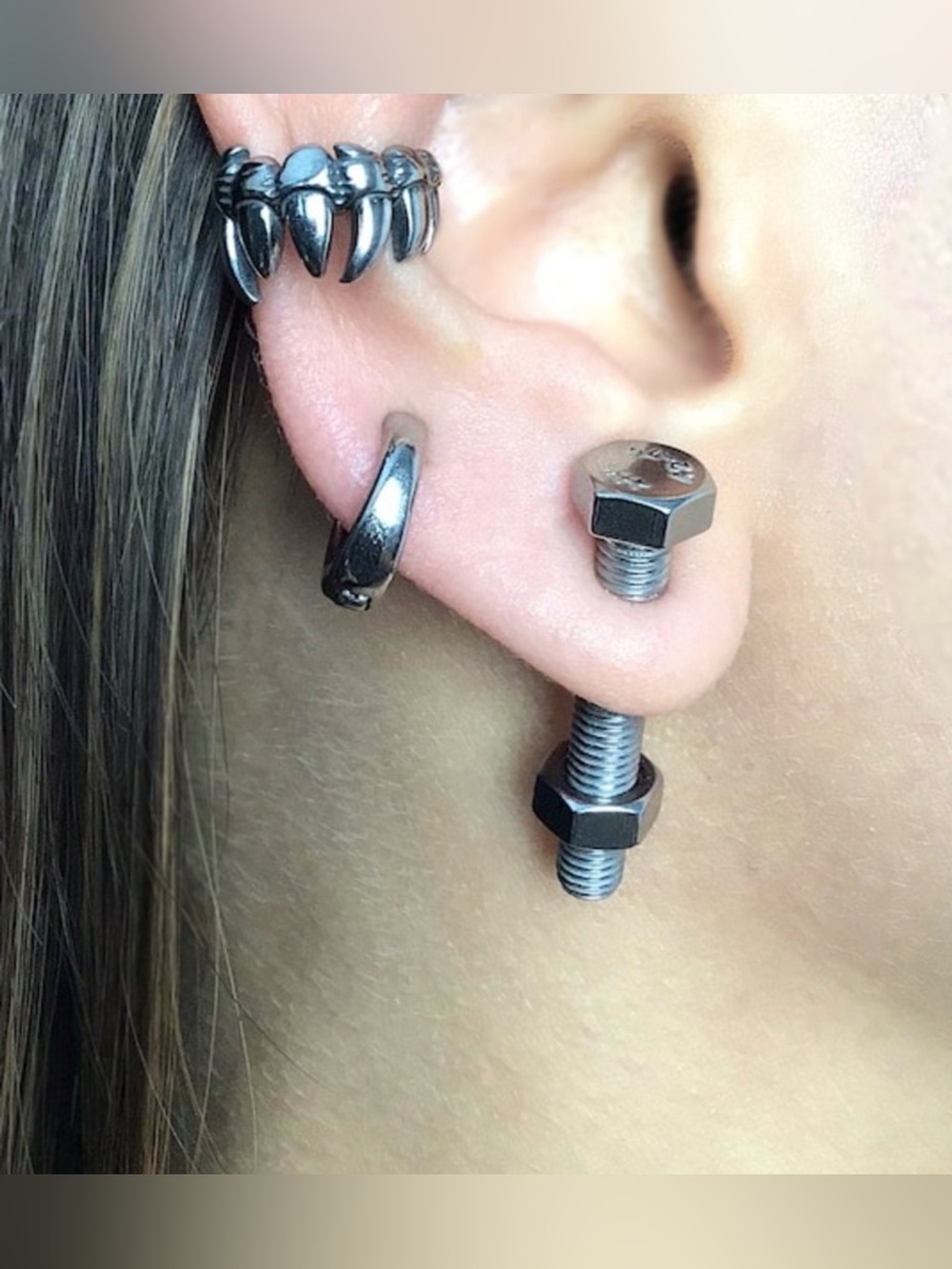 New Unisex Stainless Steel Bolt Earring Jackets / Bolt & Washer Earrings Punk